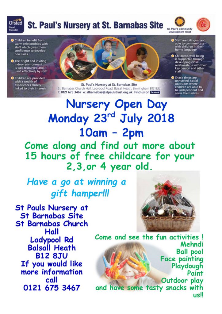 Open Day Poster St. Barnabas July 2018