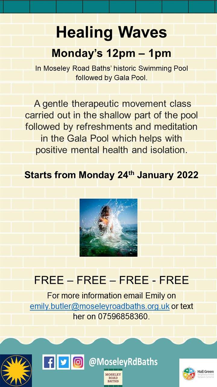 Healing Waves at Moseley Road Baths starting on the 24th of Jan on Mondays